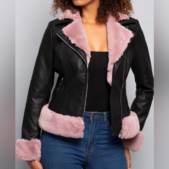 SOLD Gorgeous Pink Faux Fur Pleather Jacket - Picture 2 of 7